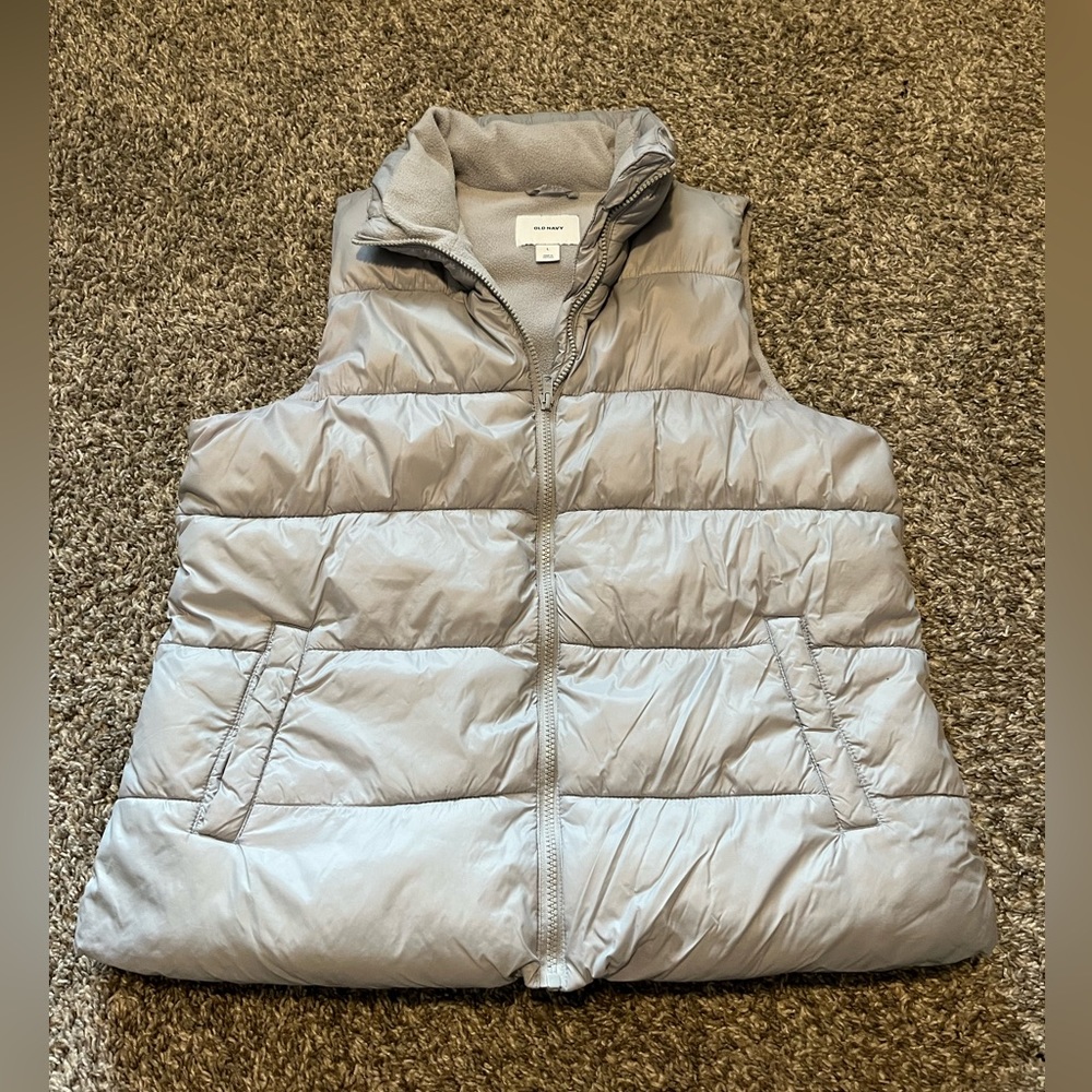 Old Navy Gray Fleece Lined Puffer Vest - Size Large